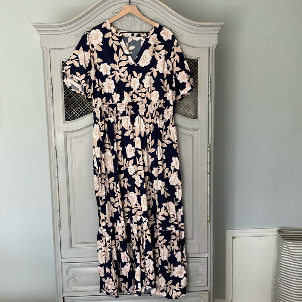 Sugarlips Navy Maxi Dress with Cream Floral Print